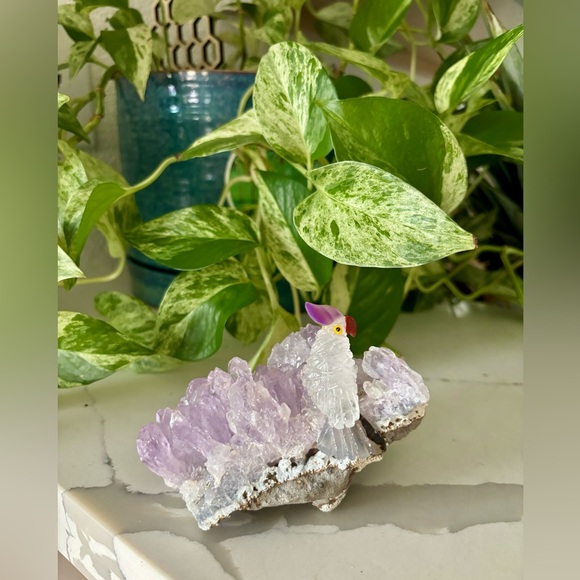 Parrot carving on Amethyst flower - Picture 8 of 8